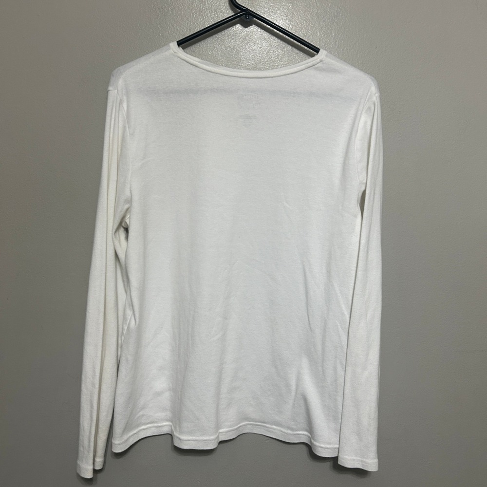 Croft & Barrow The Classic Tee Women L White Long Sleeve Cotton Crewneck Basic - Picture 2 of 5
